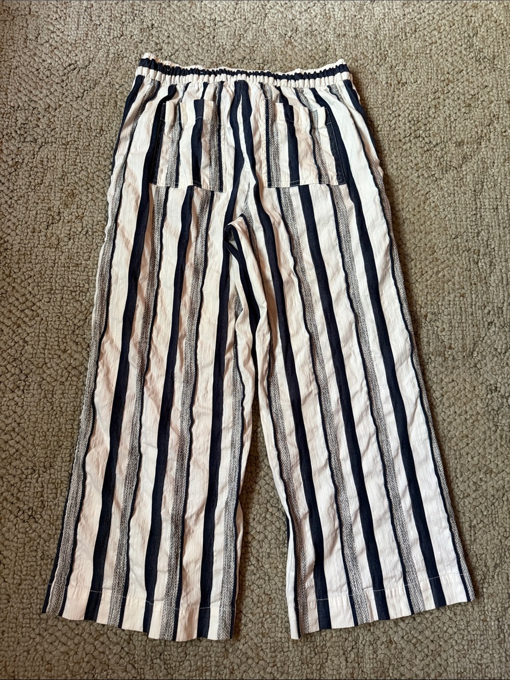 LOFT Navy and White Striped Wide Leg Crop Pants - Picture 8 of 10